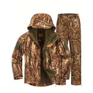 Hunting Clothes Men, Quiet Camo Hunting Jacket And Pants, Water Resistant Hunting Suit Deer Duck Bow Hunting