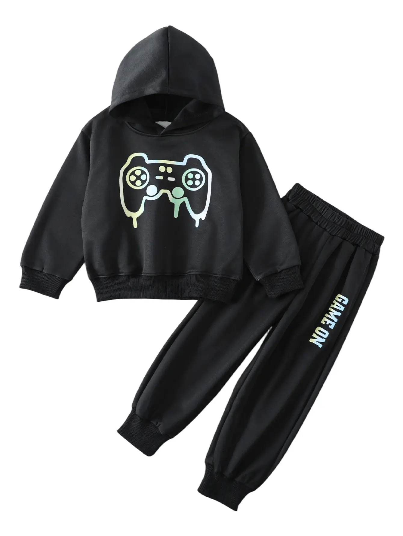 Boys 2 Piece Hoodie Outfit, Gradient Game Controller Print Hooded Sweatshirt & Jogger Pants Set, Elastic Waist Cuffed Sweatpants, Loose Casual Tracksuit, Spring Fall Clothes for 4-14 Year Old Little Big Boys