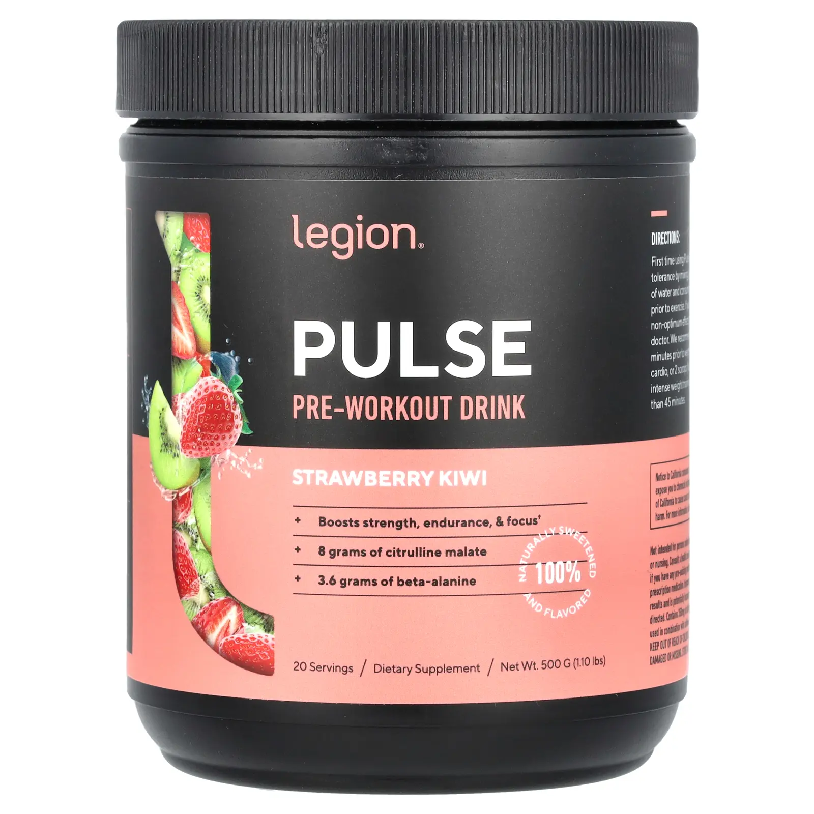 Legion Athletics Pulse, Pre-Workout Drink, Strawberry Kiwi, 1.1 lbs (500 g)