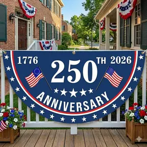 USA 250th Anniversary Semicircle Fence Banner, 1776–2026 Patriotic Bunting Flag, American Flag Half Round Banner, Fourth Of July Independence Day Outdoor Decor, USA 250 Years Porch Fence Party Banner