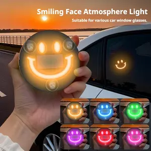 Energy Saving Solar LED Neon Light Wireless Auto Decoration Lamp 6 Colors Smiley Face Design Car Window Ambient Light Interior Decor Accessories TikTok Trending