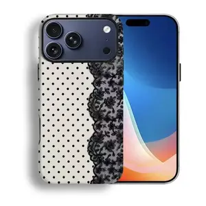 Black Polka Dot Lace Print Pattern Phone Case IMilitary-grade Shockproof Protection, Compatiblewith iPhone 17 Pro Max 16 15 14 13 12 11 X Plus/Pro & Samsung Galaxy I Affordable ToughAnxiety Phone Case for Girls