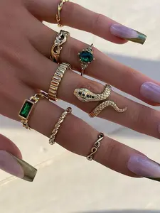 Rhinestones Decor Ring Set, Statement Multi Ring, Fashion Geometric & Twist & Snake Design Ring, Trendy Accessories for Women & Girls, Trendy All-match & Exquisite Jewelry for Gift