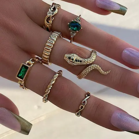 Rhinestones Decor Ring Set, Stacking Ring Set, Stackable Rings, Statement Multi Ring, Fashion Geometric & Twist & Snake Design Ring, Trendy Accessories for Women & Girls, Trendy All-match & Exquisite Jewelry for Gift, Fashion Accessory