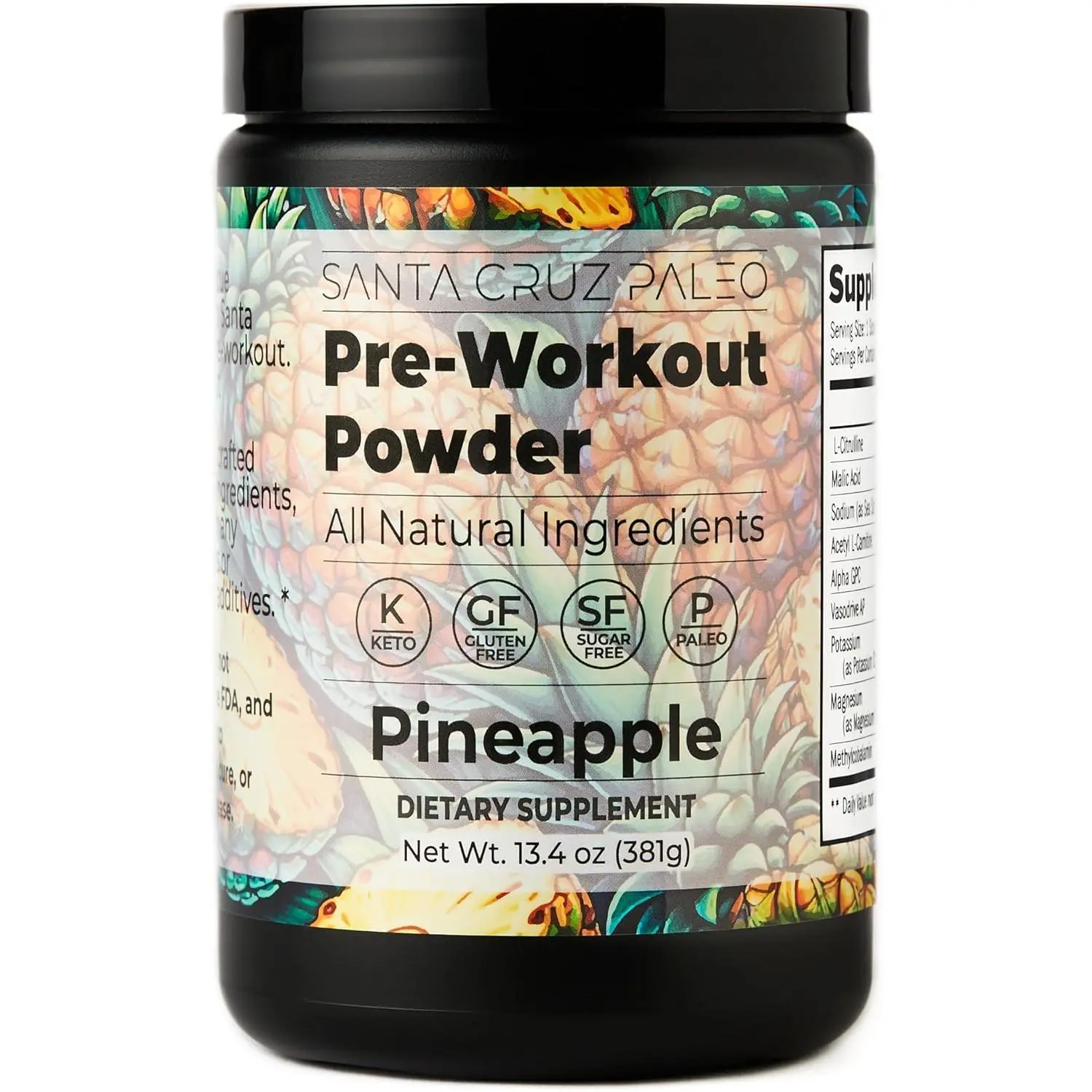 Santa Cruz Paleo Pre Workout Powder Electrolytes, Magnesium, Potassium, Sea Salt & L Citrulline, Caffeine & Sugar Free Preworkout Drink Mix for Energy & Hydration, Pineapple Flavor
