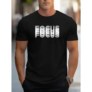 Unisex trendy crew neck T-shirt with letter prints, a must-have item for fashion enthusiasts! Featuring gradient FOCUS design for an awesome street style, simple and easy to match with all outfits! basic