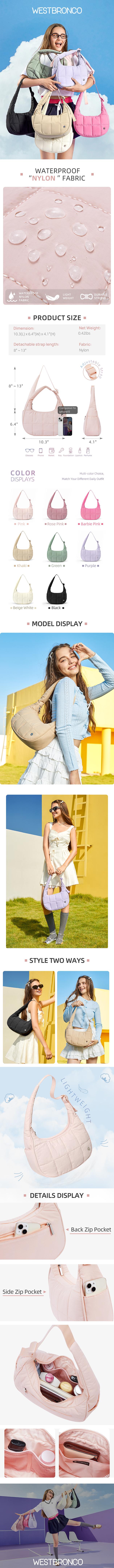 【limited stock】WESTBRONCO Crescent Shoulder Bag 2026 Quilted Waterproof Lightweight Travel Gym Purse for Women Adjustable Strap Fashionable Small Puffy Bag Ideal for Valentine's Gifts