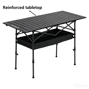 Upgraded Portable Foldable Camping Table, Adjustable Height Side Tables, Beach Table with Mesh Layer, Lightweight Compact for Outdoor Picnic BBQ Cooking,Camping Essentials