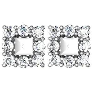 7/8ct Diamond Halo Earring Princess Cut Studs Jackets 14K (2.5-3.5mm)
