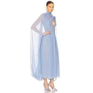 Helsa The Sabine Dress in Silk Chiffon in Hydrangea Blue