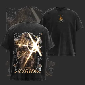 "Fulghor" - Elden Ring Game Edition Double Printed Oversize Lightweight Acid Washed Tee - Hoodie, Elden Ring Fans, RPG Game Graphic Hoodie, Streetwear Unisex Oversize Gift for RPG Game, Summers Outfits, Gift for Elden Ring Fans