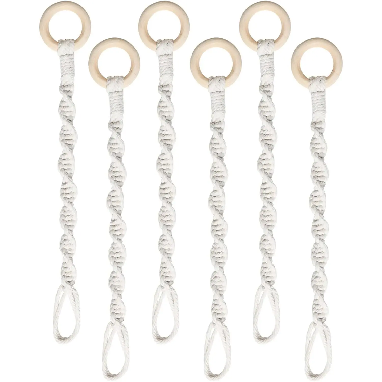 6 Pack Adjustable Macrame  Hanger Extenders Connectable Rope Hanging  Extender Handmade Woven Hanging Basket Extension with Wooden Ring for Indoor Outdoor  Pot Holder (Style 1, 6)