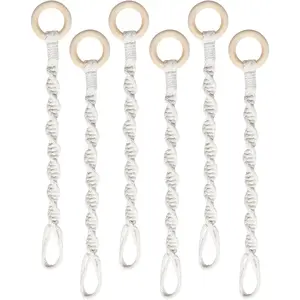 6 Pack Adjustable Macrame  Hanger Extenders Connectable Rope Hanging  Extender Handmade Woven Hanging Basket Extension with Wooden Ring for Indoor Outdoor  Pot Holder (Style 1, 6)