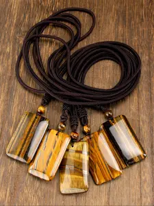 Handmade Geometric Tiger Eye Stone Pendant Necklace, Vintage Square Charm Jewelry for Men and Women, Unisex Fashion Accessory