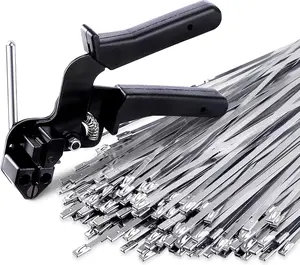 Stainless Steel Cable Tie Gun, Special Tool For Fastening And Cutting Metal Zip Ties, With 100pcs 11.8in Uv Resistant Heavy Duty Cable Ties For Fence Exhaust Pipe Outdoor