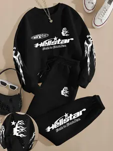 Women's Letter Print Sweatshirt & Sweatpants Set, Matching Lounge Sets, Casual Long Sleeve Top & Jogger Pants, Women's Fall & Winter Clothes for Daily Wear, Womenswear