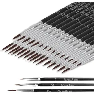 Moon Roses 30 Pcs Miniature Detail Paint Brush Set, 3rd Generation Tiny Liner Brushes, 3 Sizes (0, 00, 000) Fine Tip Paint Brush for 40K Model Crafts, Watercolor Acrylics Oil & Nail Painting