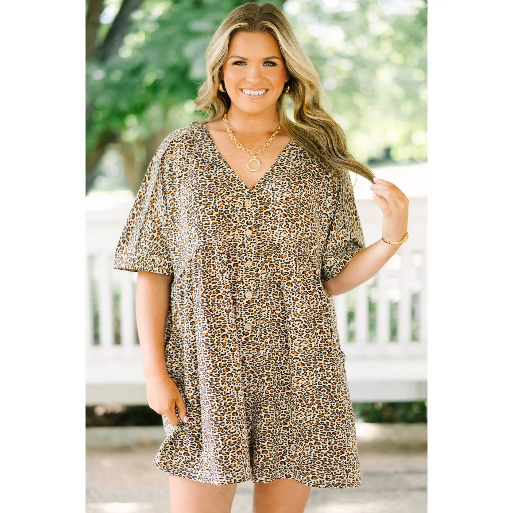 Throw On And Go Romper, Brown Leopard