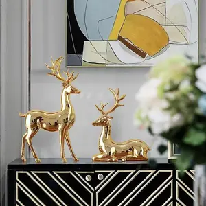 European Style Electroplated Gold Deer Wine Cabinet Ornament Home Living Room TV Cabinet Modern Home Decoration Deer Ornament