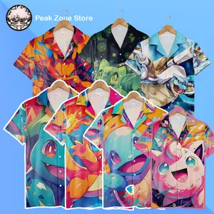 Jigglypuff Anime Hawaiian Shirt, Anime Set Summer Beach Shirt, Summer Beach Aloha Shirt For Men And Women, Squirtle Funny 3D Hawaiian Shirt, Trending Anime Aloha Shirt