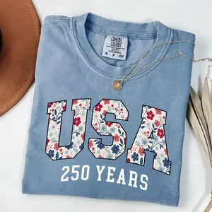 Comfort Colors Comfort Colors Happy 250th Birthday USA Tshirt, America 250th Anniversary Semiquincentennial Gift,Independence Day 4th Of July