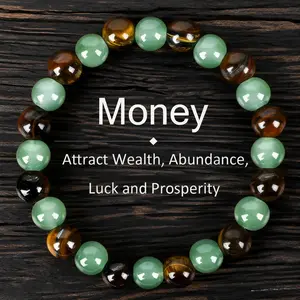 1pc Money Attraction Bracelet aesthetic with Green Aventurine & Tiger Eye - blue friendship bracelet beaded jewelry protection bracelet encouragement gift fashion artificial bracelet of the day Colorblock Beaded Crystal Bracelet handmade Christmas Gift