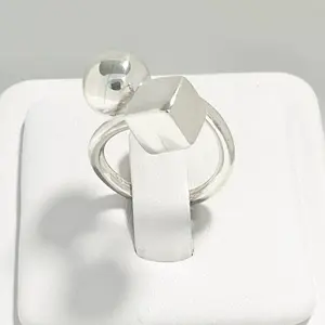 Sterling Silver 925 Large Cube Ball Ring with Cubic Design, Featuring Two Elements for Unique Style