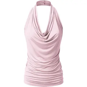 Women's Casual Halter Neck Draped Front Open Back Tank Top (S-3XL)