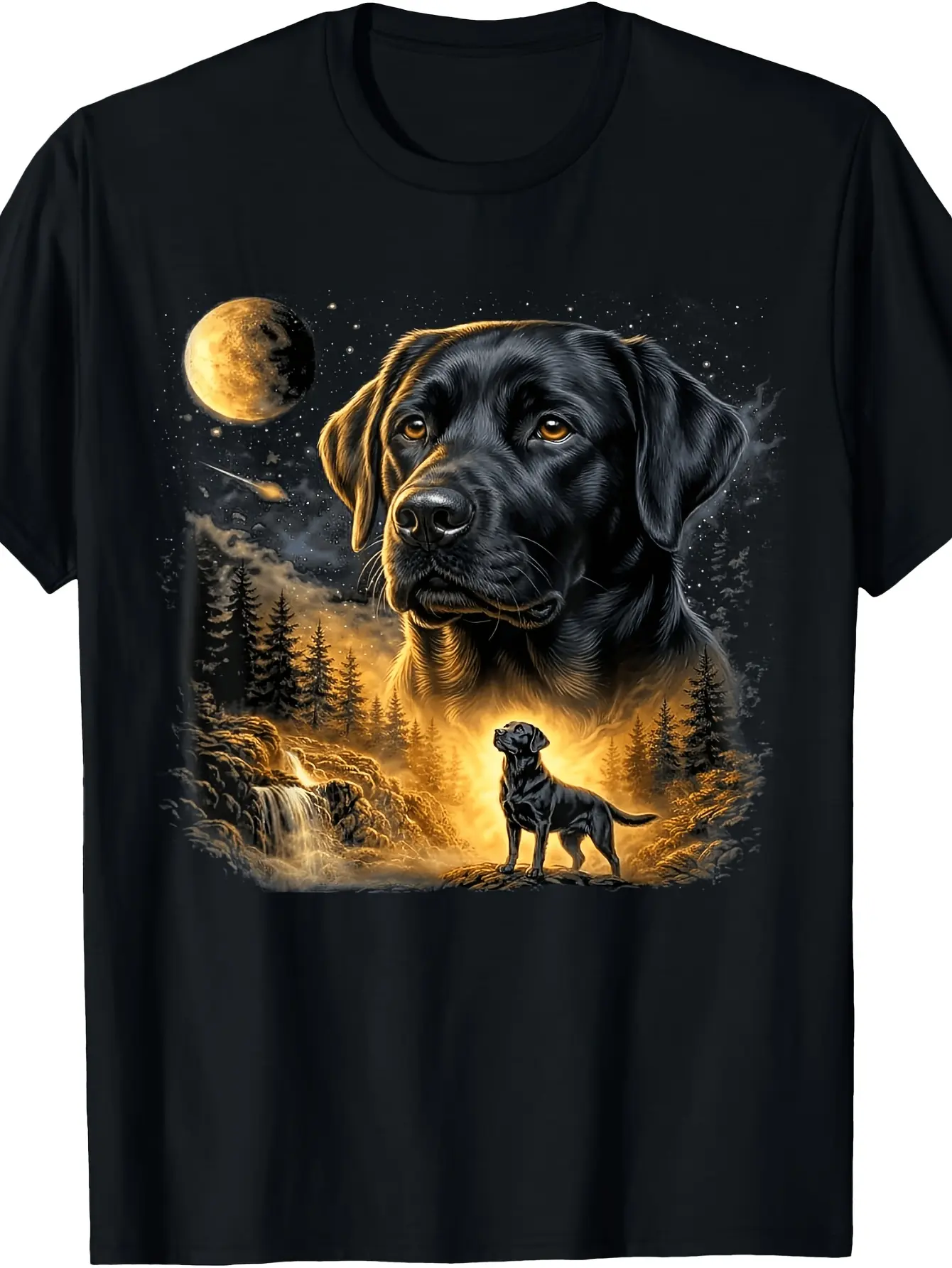 Black Lab Labrador Howling to The Moon Vintage Dog unisex soft cotton short sleeve t shirt, vintage graphic casual tee for men women teens, perfect birthday holiday gift for camping travel gym daily street  wear