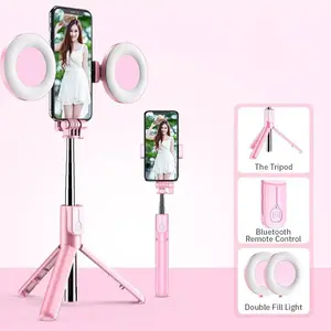 4in1 Wireless bluetooth compatible Selfie Stick LED Ring light Extendable Compact Adjustable tripod Selfie ring light