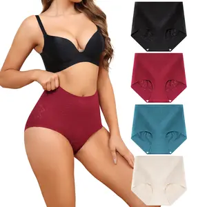 LEVAO 4 Pack Seamless High Waist Underwear for Women – No Show, Full Coverage, Gentle Tummy Control, Soft Lace Briefs S-XXL