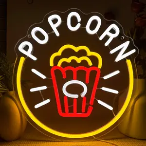 Popcorn Neon Sign, USB Powered Dimmable LED Neon Light Home Theater Decor, for Popcorn Themed Party Kitchen Snack Decor Food Lover Wall art Movie Themed kitchen, Gifts for Movie Lovers(13*12.2in)