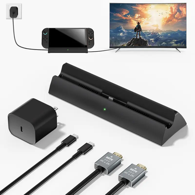 RUNTOGOL Switch 2 Controller Charging Station - Portable Rechargeable Official Switch2 tv Dock Replacement with 4K HD Adapter, USB 3.0 Port, USB-C Port, 20V/3A Power Adapter, Cable, Game Console Stand, Ideal Valentine's Day Gift for Couples
