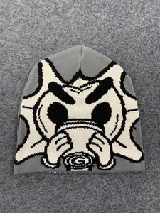 Y2K new style personality trend fashion jacquard knitted hat autumn and winter cold protection warm wool hat 2025, Halloween, All Seasons Wear, Fitted Construction, Unique Pattern