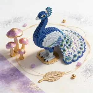 Blue Lucky Peacock 3D Puzzle Building Blocks Decoration, Home Office Bookshelf Decor, Party Living Room TV Stand Display Gift