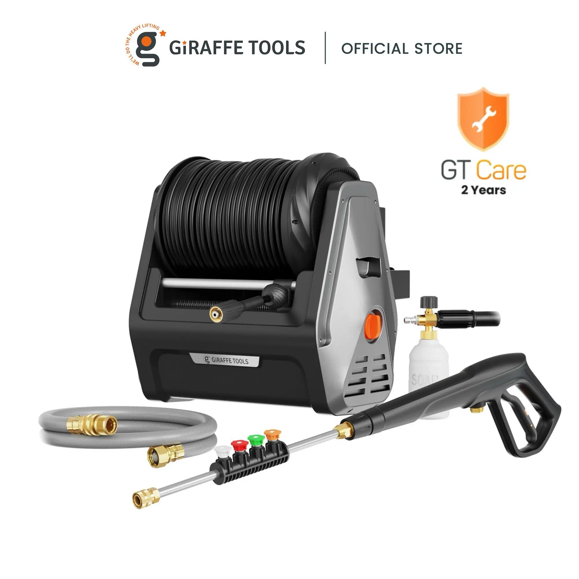 [SummerFinds] Giraffe Tools Grandfalls Retractable 2900 PSI & 2.2GPM Pressure Washer Essential with 100ft 2X Lower Noise for quite, Replaceable Hose 5 Spray Nozzles Easy Cleaning Anywhere