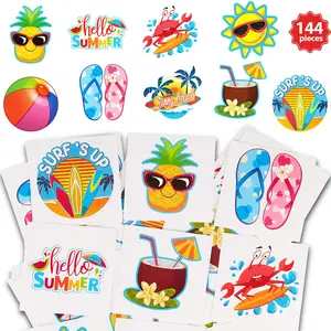 Patelai 144 Pieces Summer Temporary Tattoos for Kids Pool Beach Tattoo Hawaiian Luau Party Favors Tropical Waterproof Stickers for Summer Beach Party Decoration Supplies,9 Styles