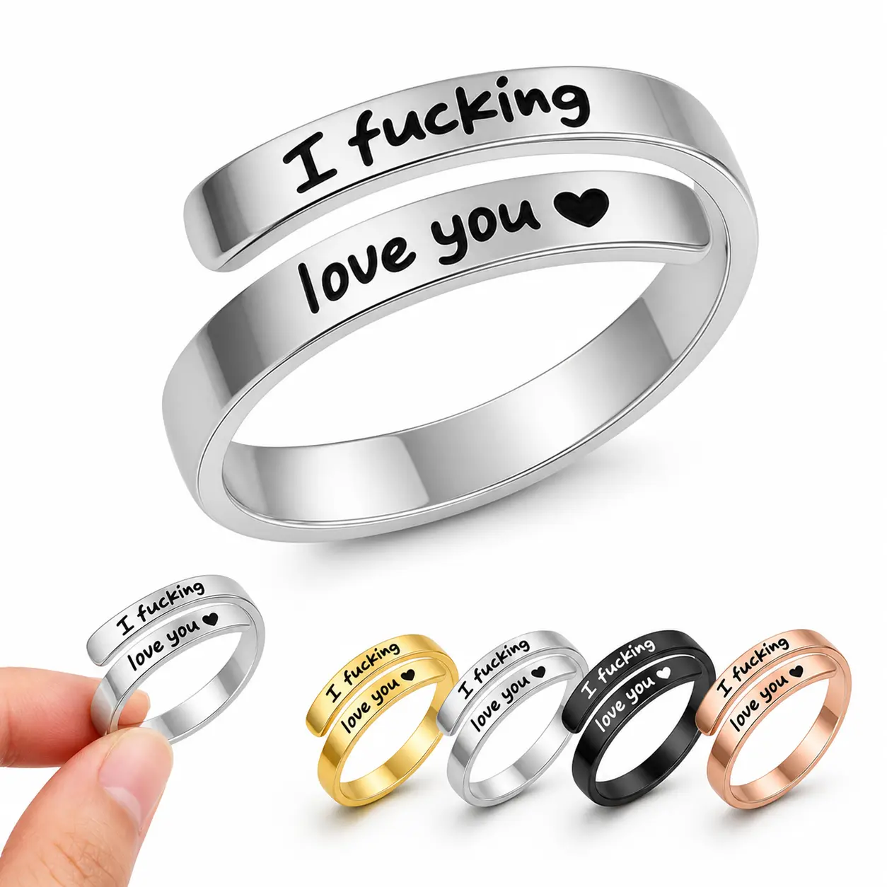 I F*cking Love You Engraved Promise Ring for Men&Women, Adjustable Stainless Steel Spiral Wrap Band, Non-Tarnish Couple Jewelry for Women and Men, Romantic Anniversary Birthday Christmas Gift for Wife, Girlfriend, Boyfriend,Gift for him, Gift for her