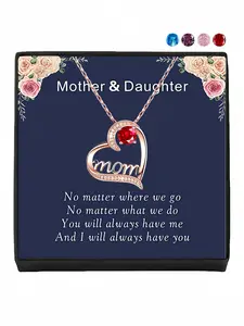 Eternal Maternal Love • Mother's Day Necklace Heart-shaped MOM rose gold gem necklace with light luxury and premium feel.Comes with a card for mom or daughter.Ideal festive gift for your daughter and perfect for Mother's Day.