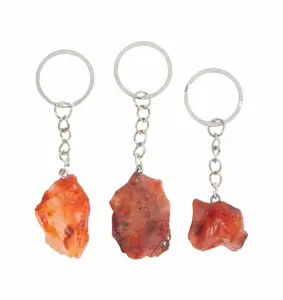 New Moon Beginnings Raw Carnelian Stone Keychain with Reddish-Brown Stone, Simple Design