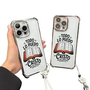 Spanish Bible Verse Electroplated Clear Phone Case For iPhone 12/13/14/15/16/17 Series Shockproof Protective Cover