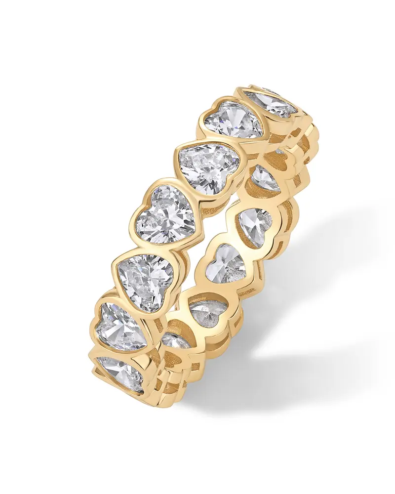 PAVOI 14k Gold Plated Bridal Eternity Rings for Women - Stackable Eternity Band with Heart Bezel Set - Cubic Zirconia Wedding Bands Women - Trendy Fashion Jewelry