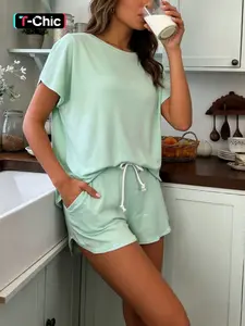 Women's Striped Knit Set, Loose Fit Casual, Round Neck Batwing Sleeve Design, All-Season Wearable Comfort, Loungewear