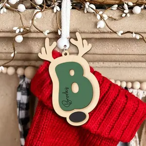 Personalized Stocking Reindeer Hanging Ornament, Custom Stock Deer Name Ornaments, Christmas Gift, Rudolph Wooden Ornaments, Christmas Ornament 2024