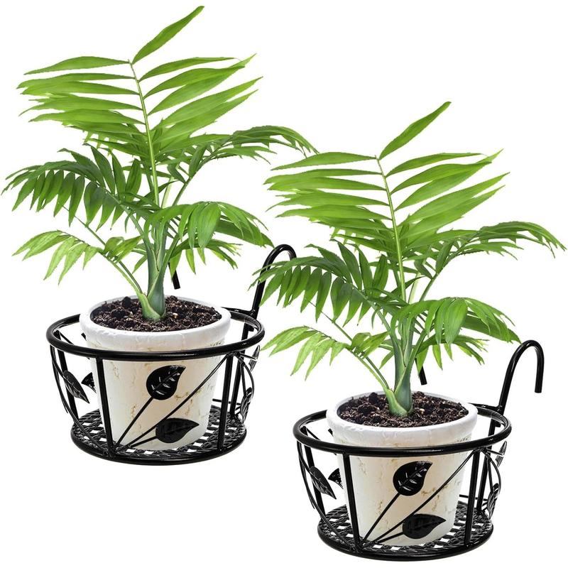 Tosnail 2-Pack Metal Plant Holders for Indoor Outdoor Railings, Fence Plant Hangers, Hanging Flower Baskets for Porch, Balcony, Stair Railing, Black