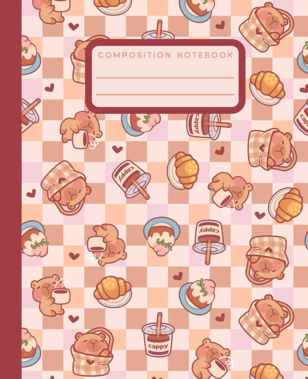 Composition Notebook College Ruled: Cute Kawaii Capybara Brown Gingham Aesthetic Journal