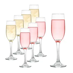 8 PCS Champagne Flutes Glasses, 6 OZ, Hand Blown Glasses - Hand Crafted By Artisans - Premium Crystal - Gift For Birthday, Wedding, Anniversary, Christmas , Clear Drinkware