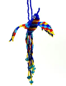 Beaded Fluttering Hanging Hummingbird (Blue Yellow Red)