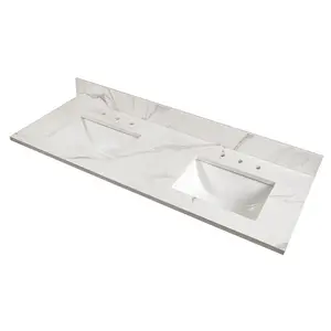 CALACATTA NOWY VANITY TOP WITH SINK Double Bowl- White-Cool - 61 x 22 Inch