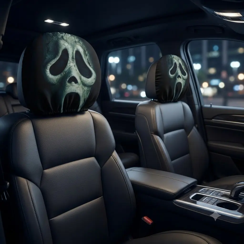 Halloween Double-Sided Aged Ghostface Car Headrest Cover